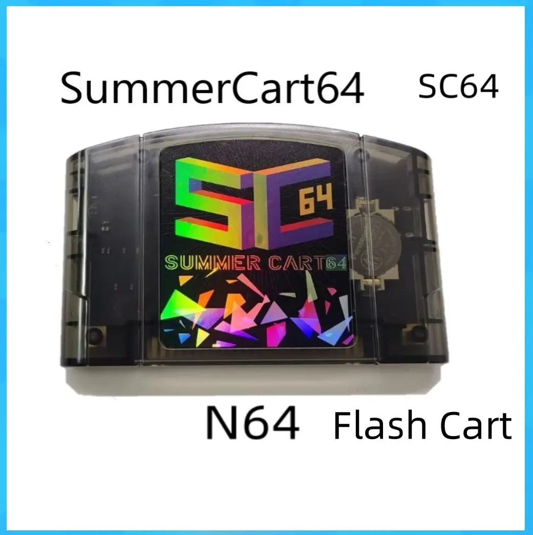 SummerCart64 flash cart for the Nintendo 64 in a smoked black shell