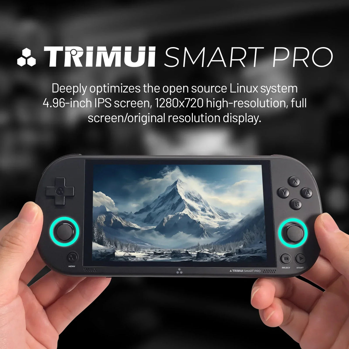 TrimUI Smart Pro beginner guide: the TrimUI Smart Pro held in two hands