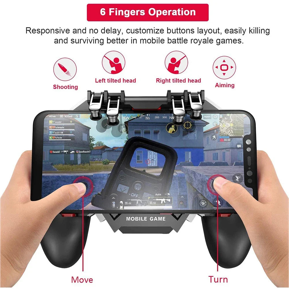 AK77 Six Finger Mobile Phone Gamepad with Power Bank, PUBG