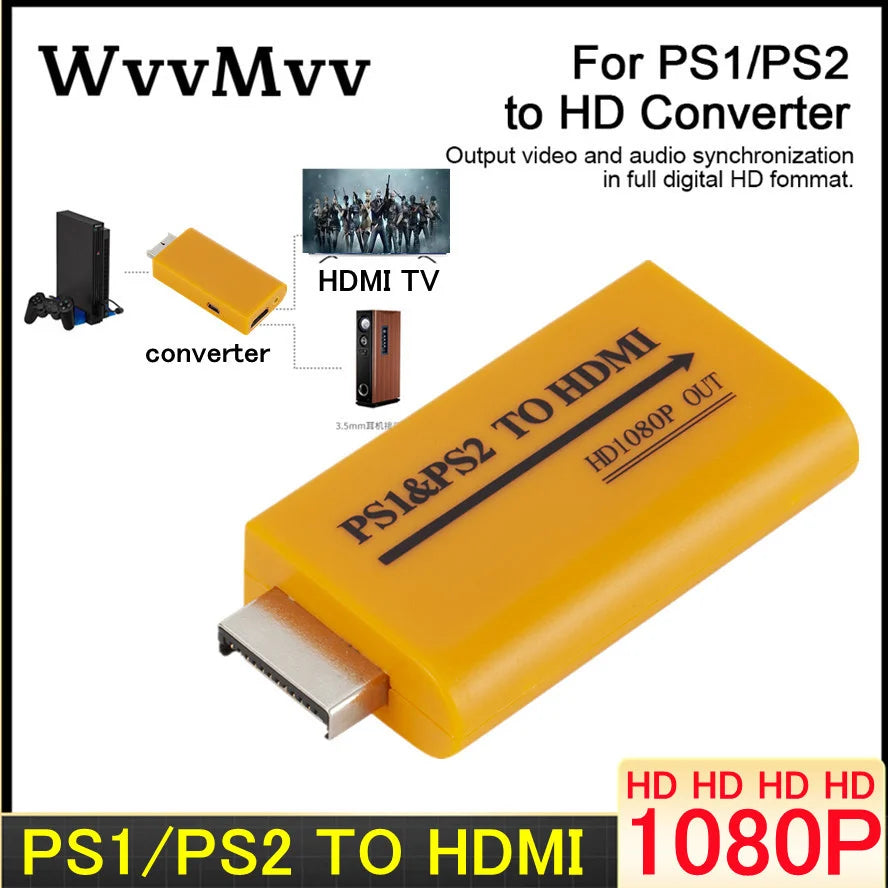 PS1 and PS2 to HDMI Converter, Up to 1080p Output, Audio Out