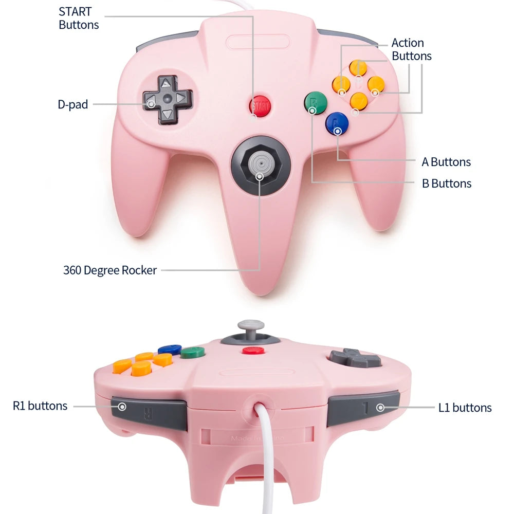 Wired Controller for N64 Console, Retro Gamepad Replacement