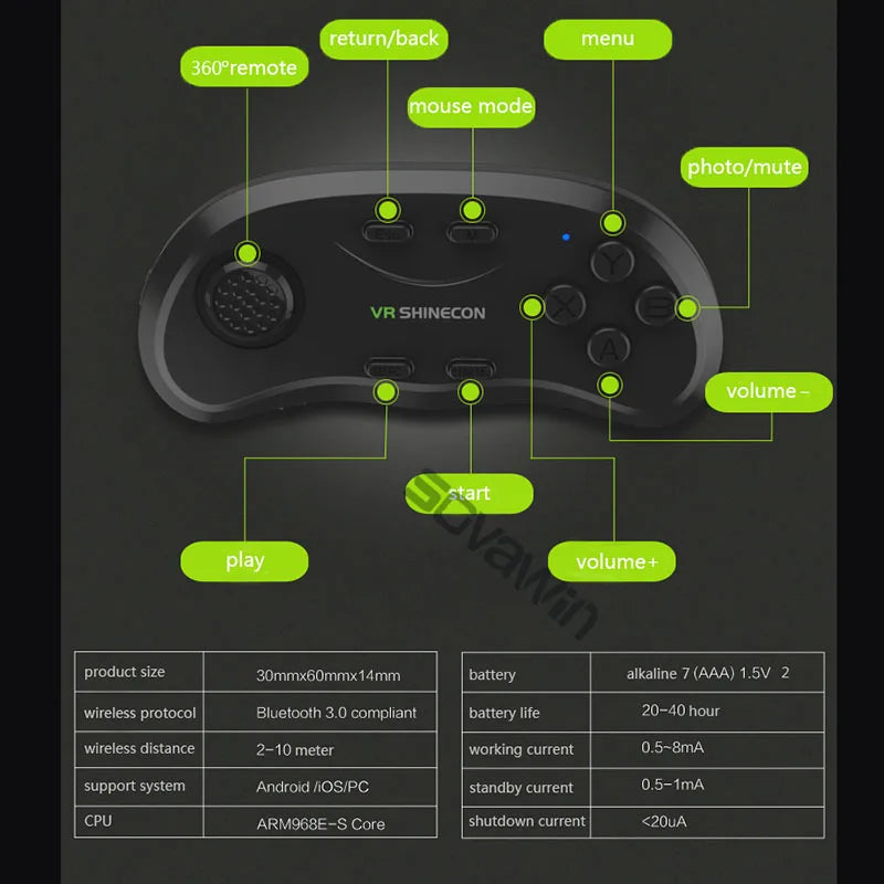 Shinecon VR Remote Controller Bluetooth Gamepad iPhone Android