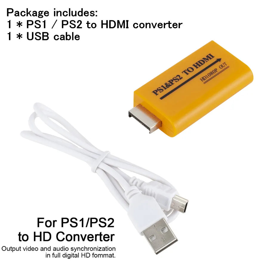 PS1 and PS2 to HDMI Converter, Up to 1080p Output, Audio Out