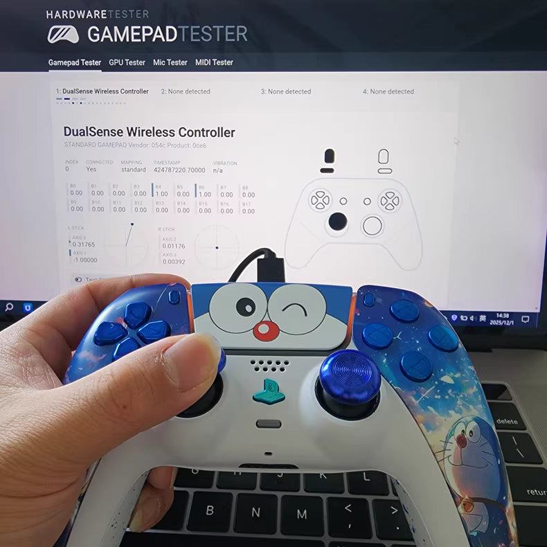 Sony PS5 Controller with Hall Effect TMR Joystick, Doraemon