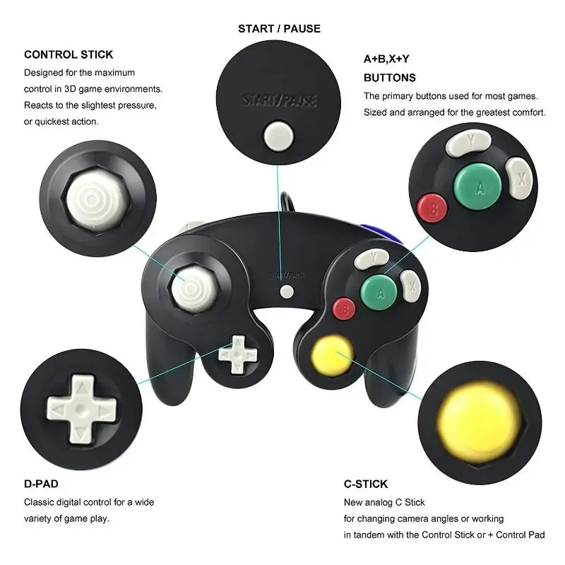 Wired USB Controller for GameCube NGC, Single-Button Gamepad