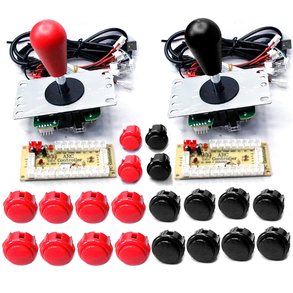 Arcade DIY Kit 8-Way Joystick Buttons USB Encoder, 1P/2P for PC