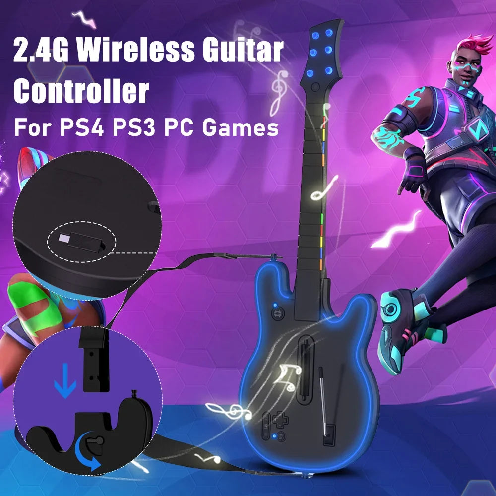 2.4G Wireless Guitar Controller for PS4, PS3, PC, Guitar Hero