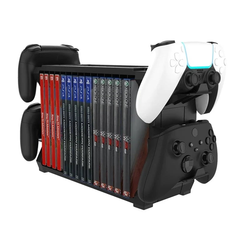 Game Storage Rack with Controller Holder for PS5 PS4 Discs