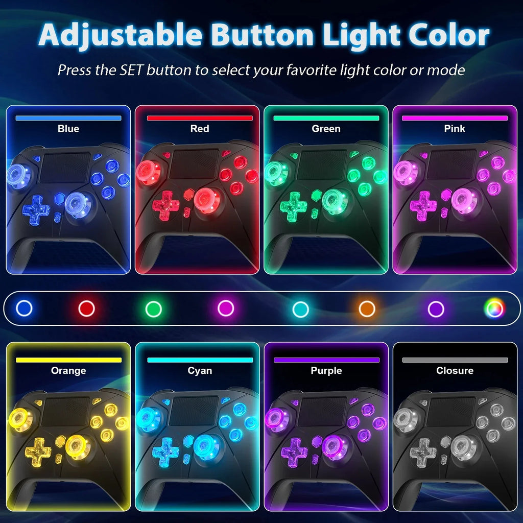 Wireless Controller for PS4 with Hall Effect, RGB Light and Turbo