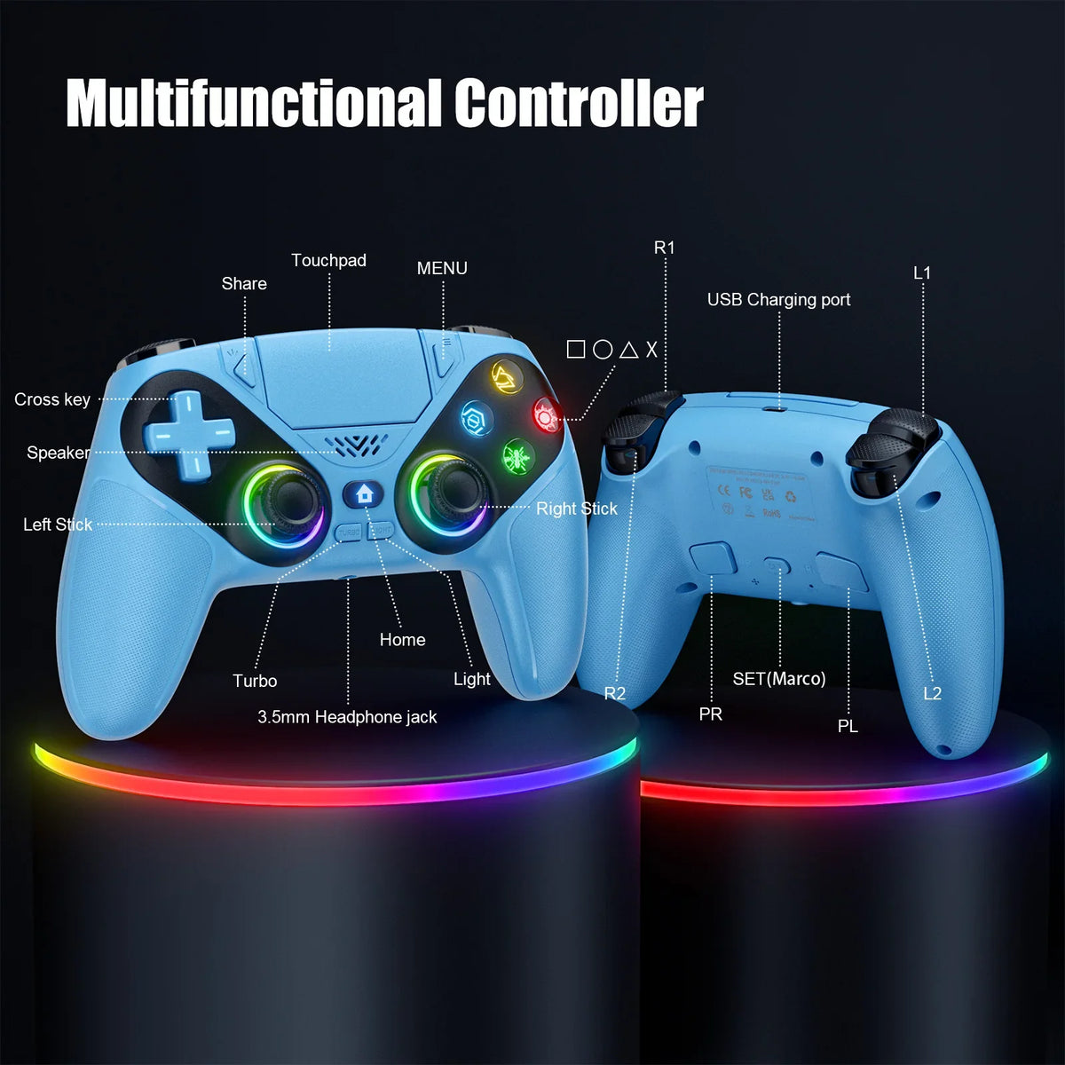Controller for PS5 Pro/Slim, Hall Effect Triggers, RGB, Turbo