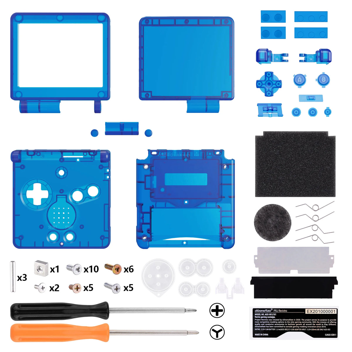 eXtremeRate Custom Replacement Housing Shell for Gameboy Advance SP (GBA SP) - Clear Series