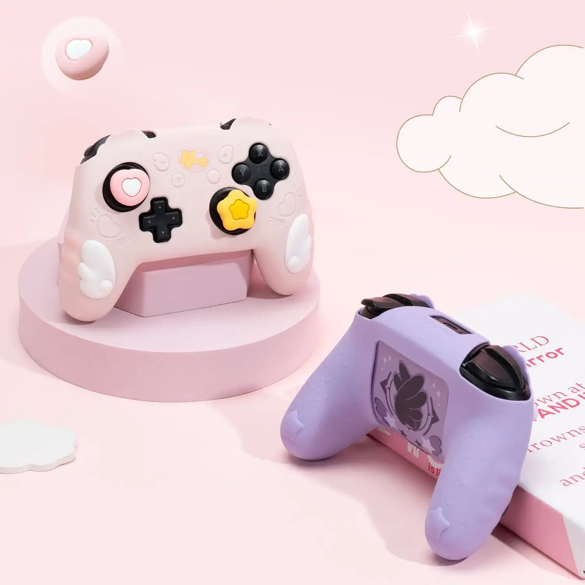 GeekShare Protective Cover Skin for PS5 / NS PRO/Switch 2 PRO Controller with 2 Thumb Grips and 1 Sticker, Star Wings Silicone