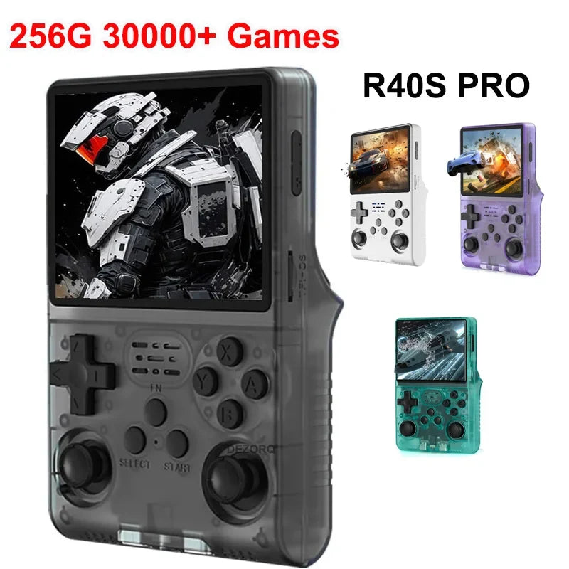 R40s Pro Handheld Retro Gaming Console 3.5-Inch IPS Screen Pocket Game Player 256GB Built-in 30000 Retro Games for Xmas gift
