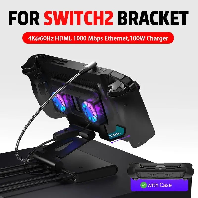 6 In 1 Dual Fans Docking Station for Rog Ally Steamdeck Game Console Dock Adjustable Height Dock Bracket with Hdmi 4K 60Hz