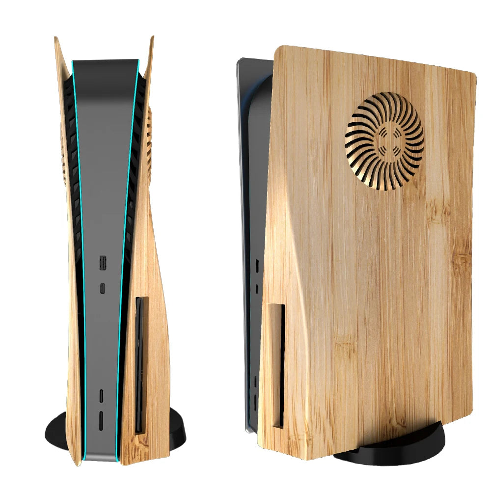 Disc Edition Wood Color Faceplate with Cooling Vents for PS5 Anti-Scratch Dustproof Protective Cover Plates ABS Case