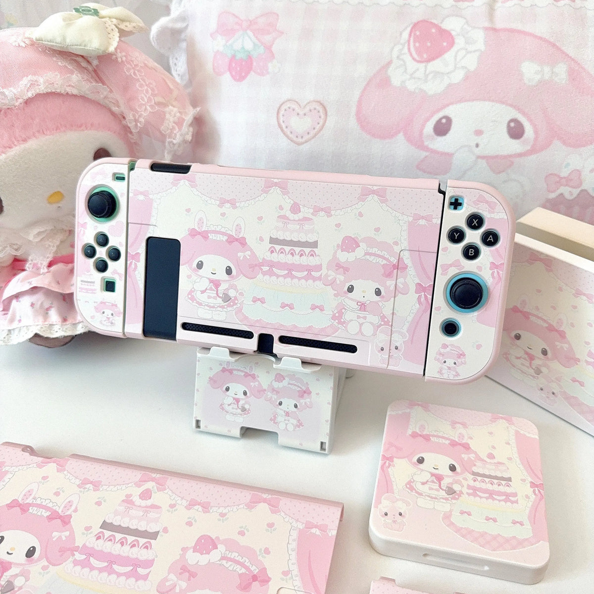 Cartoon Switch Pink Protective Case for Nintendo Switch 2/OLED/Lite Consoles Joy-Con Cases Dock Case Console Stand Accessories