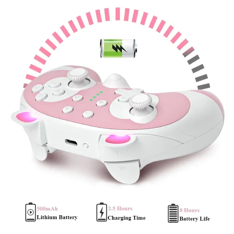 Kawaii Cartoon Bluetooth Gamepad, Pink, for PC and Switch