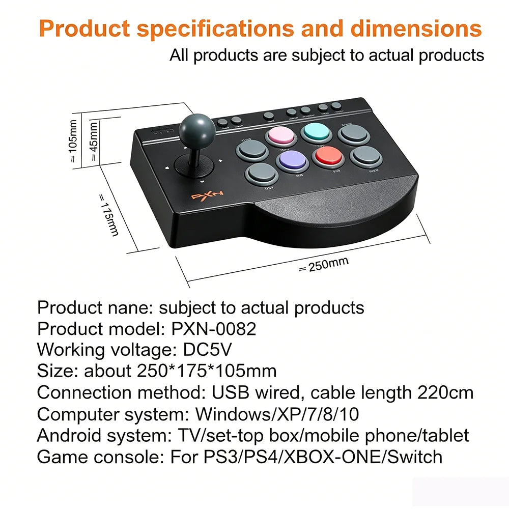 PXN 0082 Arcade Fighting Joystick, Street Fighter Game Controller Compatible with PC PS3 PS4 Xbox One Switch Android TV