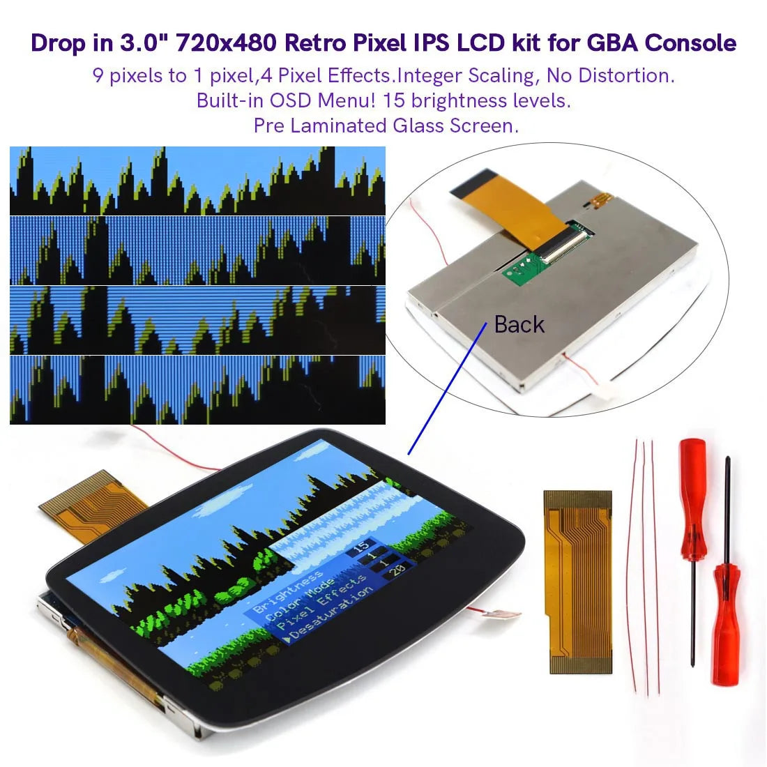 HISPEEDIDO GBA V5 Laminated IPS Drop-in Screen Kit 720x480