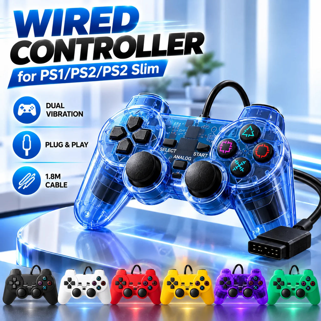 Wired Gamepad Controller for PS1/PS2/PS2 Slim Console Transparent Dual Motor Vibration Joypad Joystick Gaming Accessories