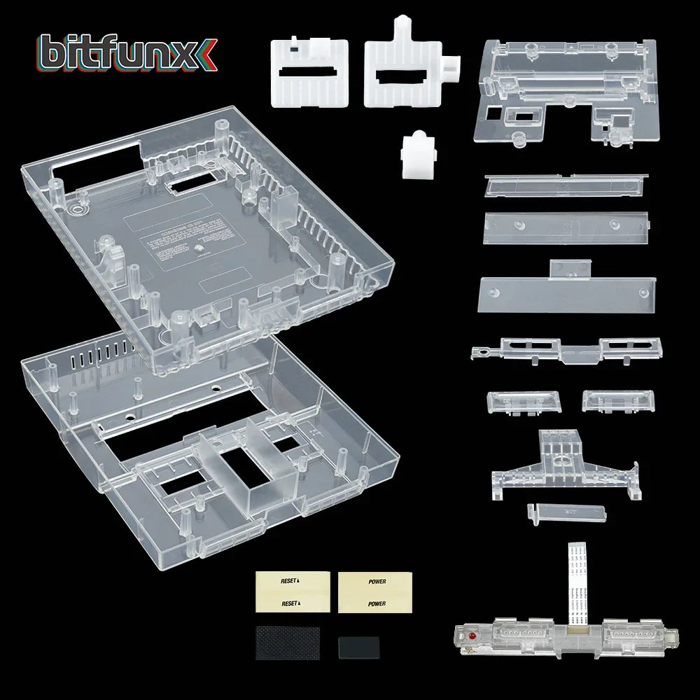 Bitfunx SNES Replacement Shell Transparent Case for Nintendo SNES SFC US Version Retro Gaming Consoles Translucent Black