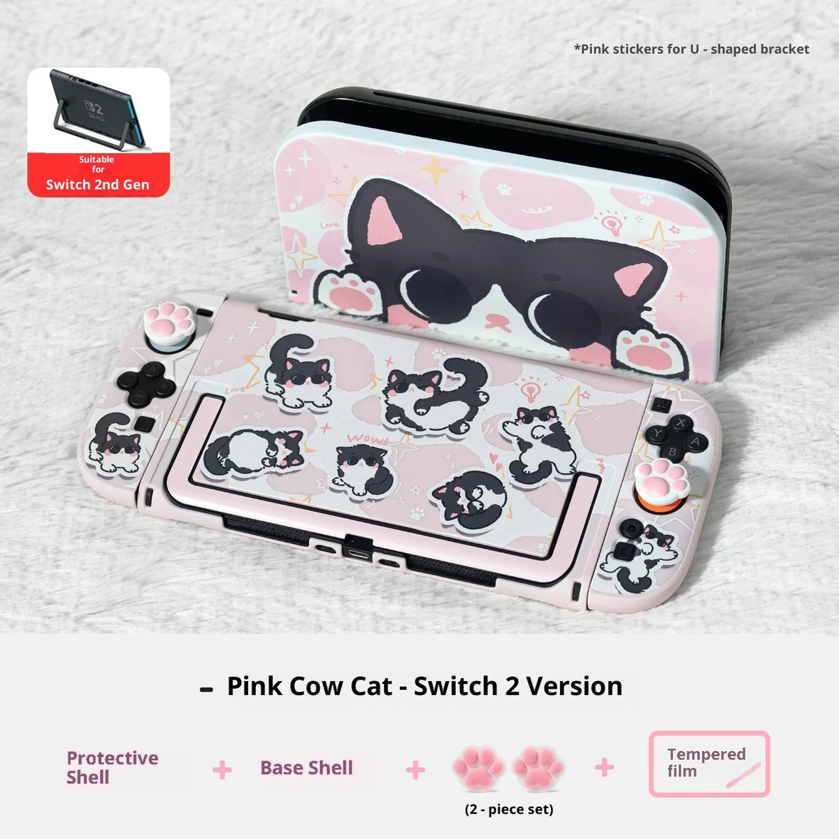 Cute Cat Ns2 Protective Case For Switch Oled Anti Scratch Shockproof Cover 2nd Generation Soft Pink Protective Case Set