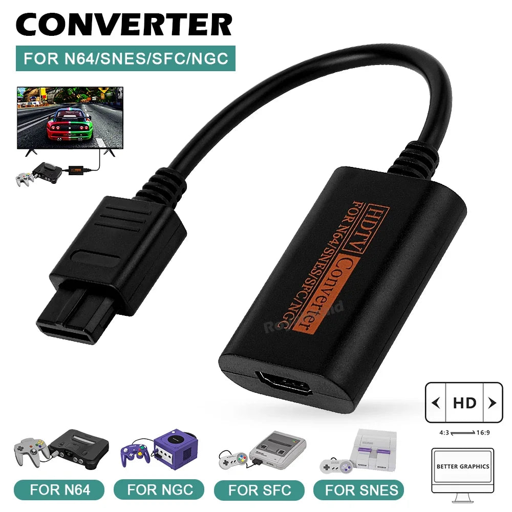 For N64 to HDMI-Compatible HDTV Converter Adapter for N64/Gamecube/SNES/GC Plug Play Full Digital 1080P No External Power