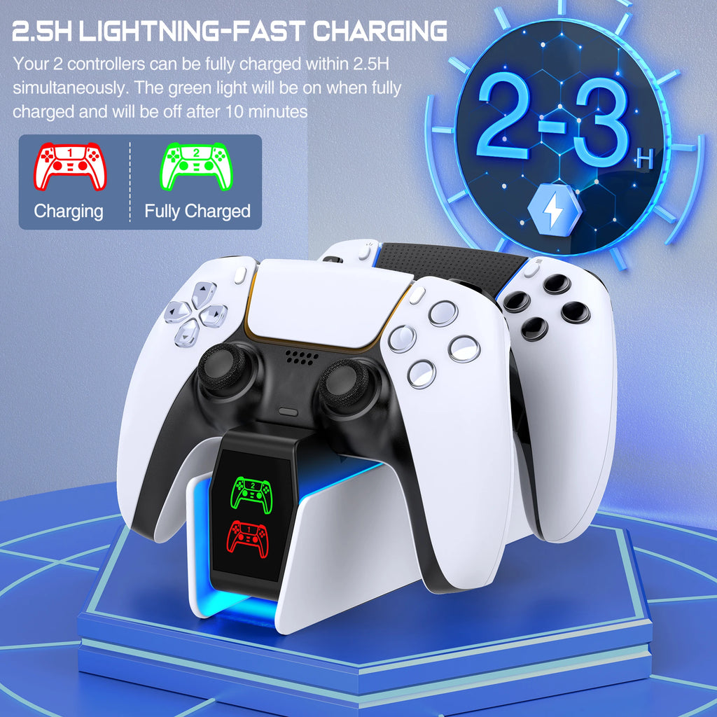 DinoFire Charger for PS5 Controller DualSense Charging Station Dual Charging Dock Charger Stand for PlayStation 5 Controllers