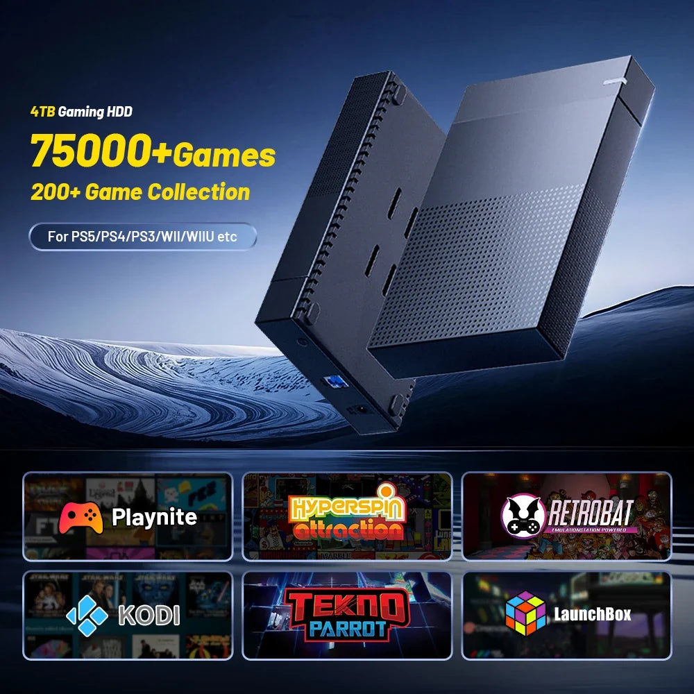 KINHANK 4TB Retro Gaming HDD, 75000+ Games, PS2-PS5 Emulators