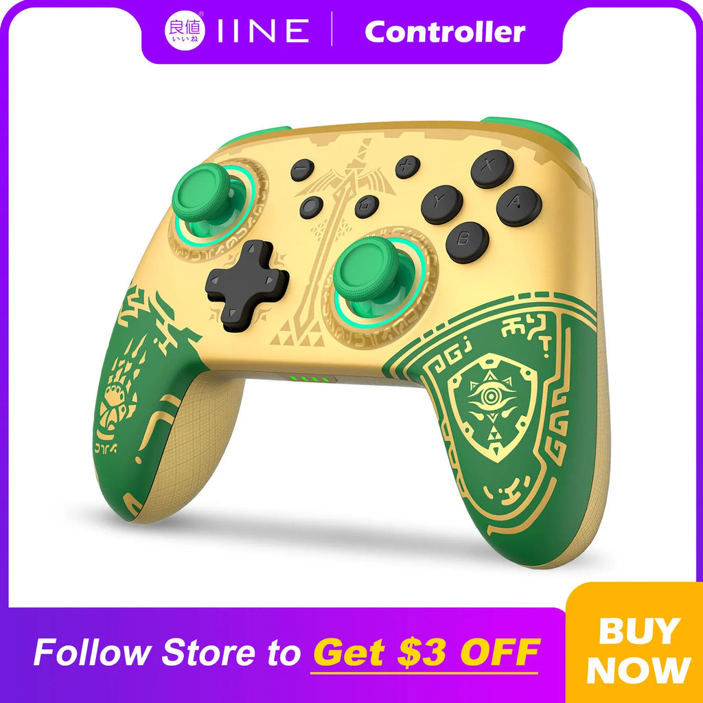 IINE Golden-Green Wireless NFC Pro Controller for Nintendo Switch