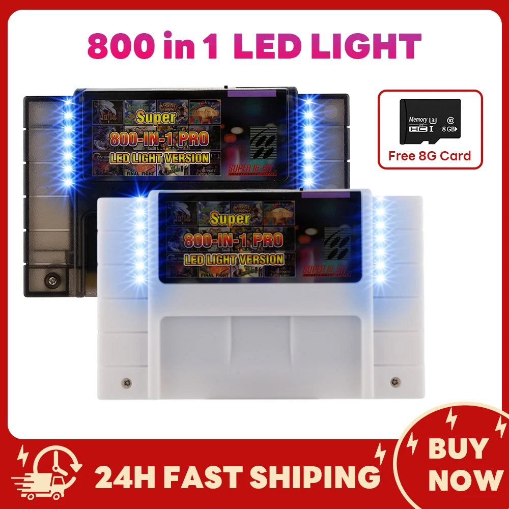 800 in 1 SNES Game Cartridge with LED Light, Region Free Shell