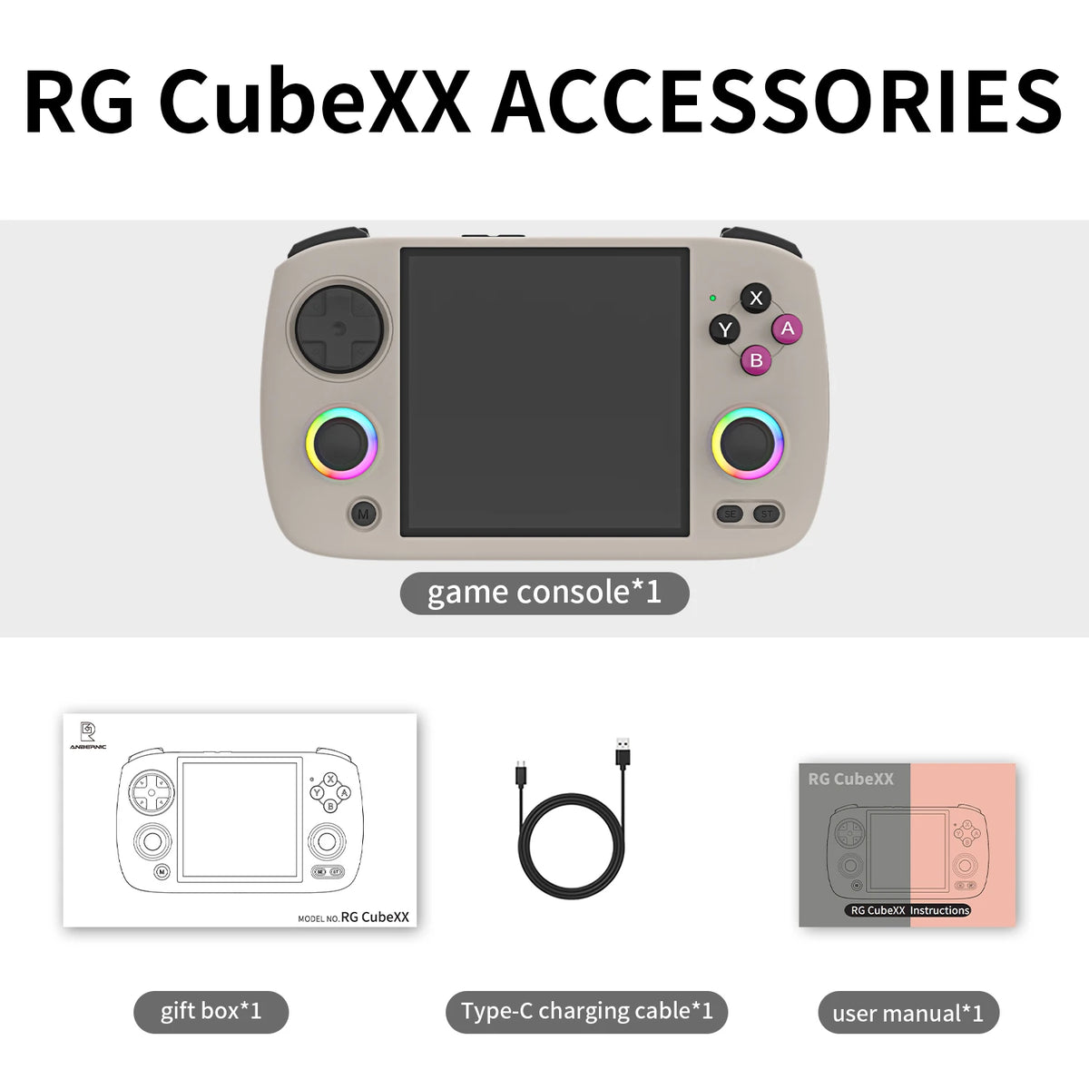 Anbernic RG CubeXX Retro Handheld Game Console 3.95 Inch IPS Screen 64 Bit Linux System With RGB Joystick Lighting HDMI-Support