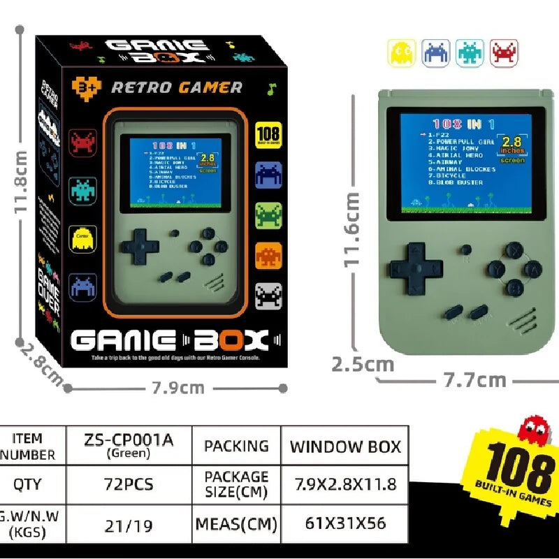 Retroid Style Gamer Mini Pocket Gaming Device 108 In 1 Built‑In Games Color Screen Portable Retro Video Game Player For Adults
