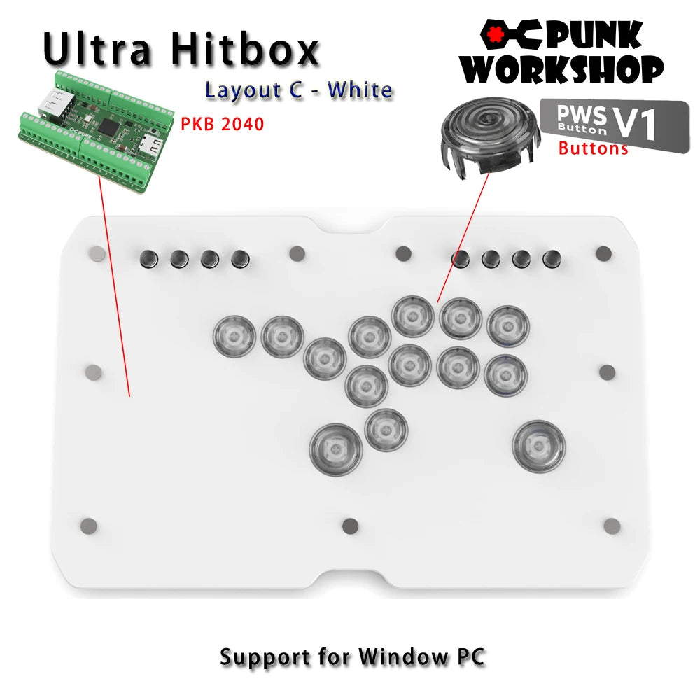 Punk Workshop Ultra BOX HitBox Controller SOCD Supported Fighting Stick for PC with PKB 2040 PWS V1 Mechanical Buttons