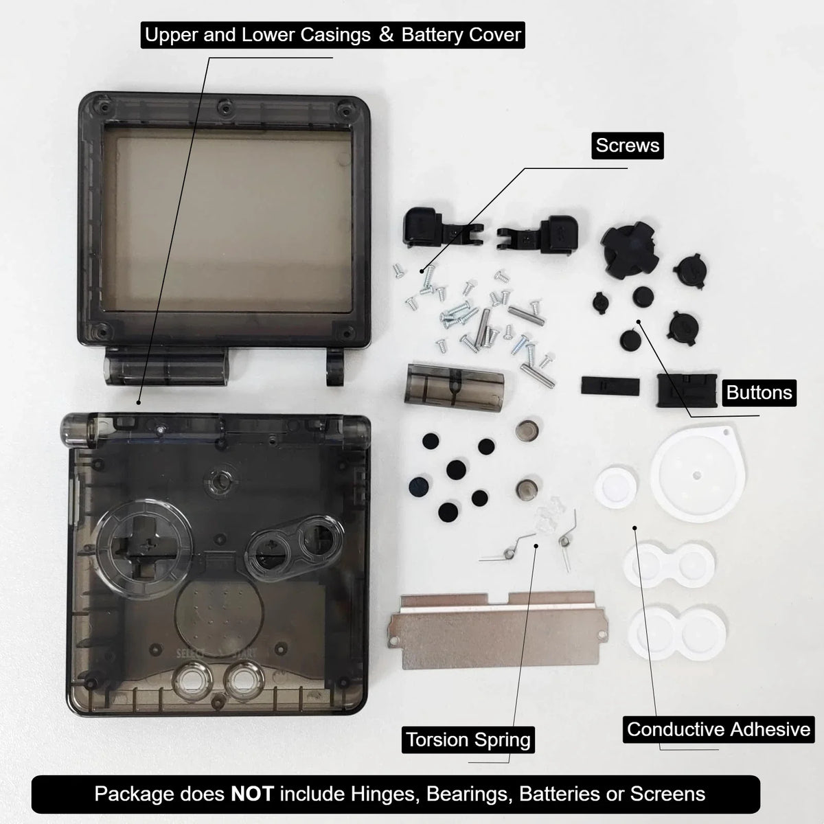 GBA SP Replacement Housing Shell, Solid & Clear Colors, DIY