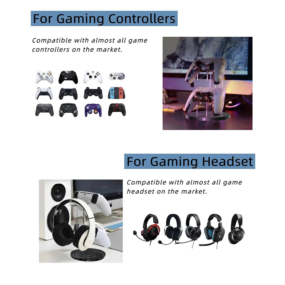 Universal Game Controller & Headset Stand for PS4 PS5 Xbox Gamepad Holder Acrylic Rack for Playstation 5 Joystick Headphone