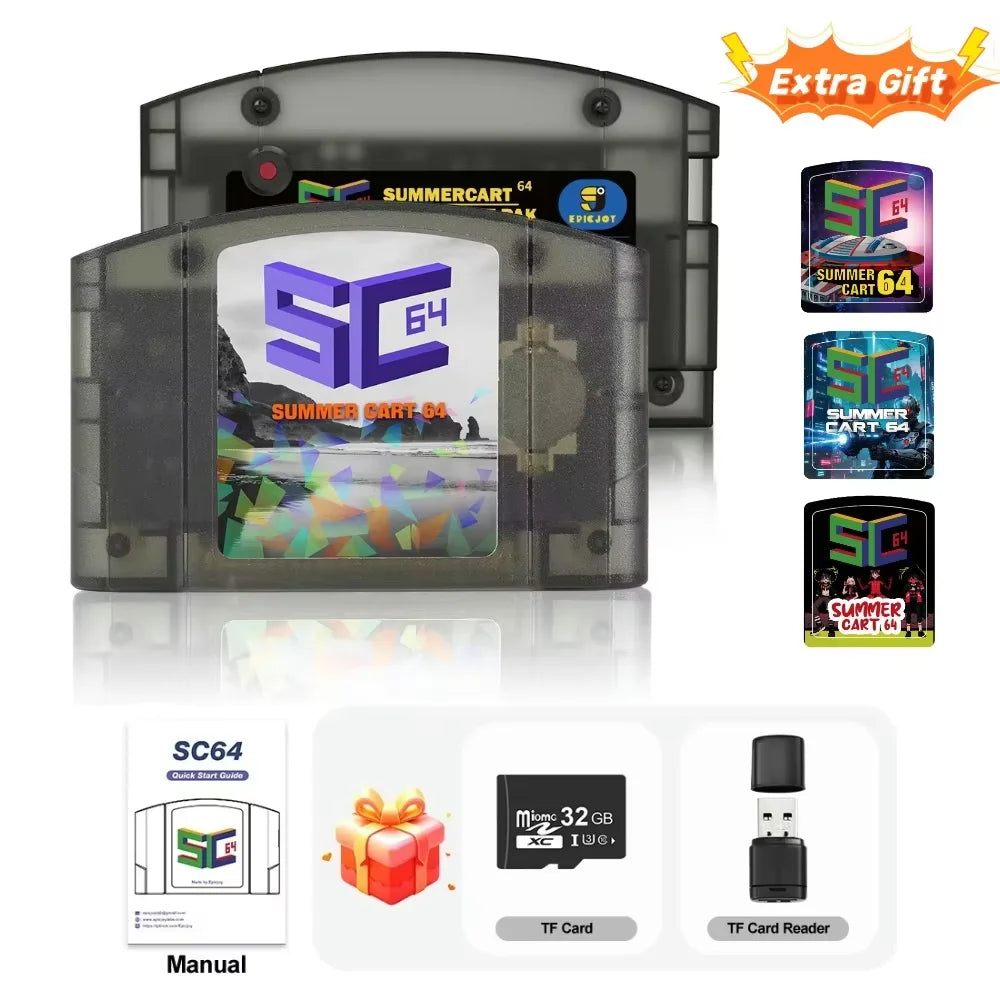EPICJOY SummerCart 64 SC64 Open Source Game Card N64 with Built-in Emulator For N64 Console Gift 32GB TF Card 5400 Games