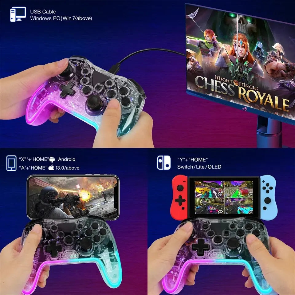 GAMINJA MG35 Wireless Gamepad RGB Light Bluetooth Controller For Nintendo Switch PS3 Smart Phone PC Joystick With Phone Holder