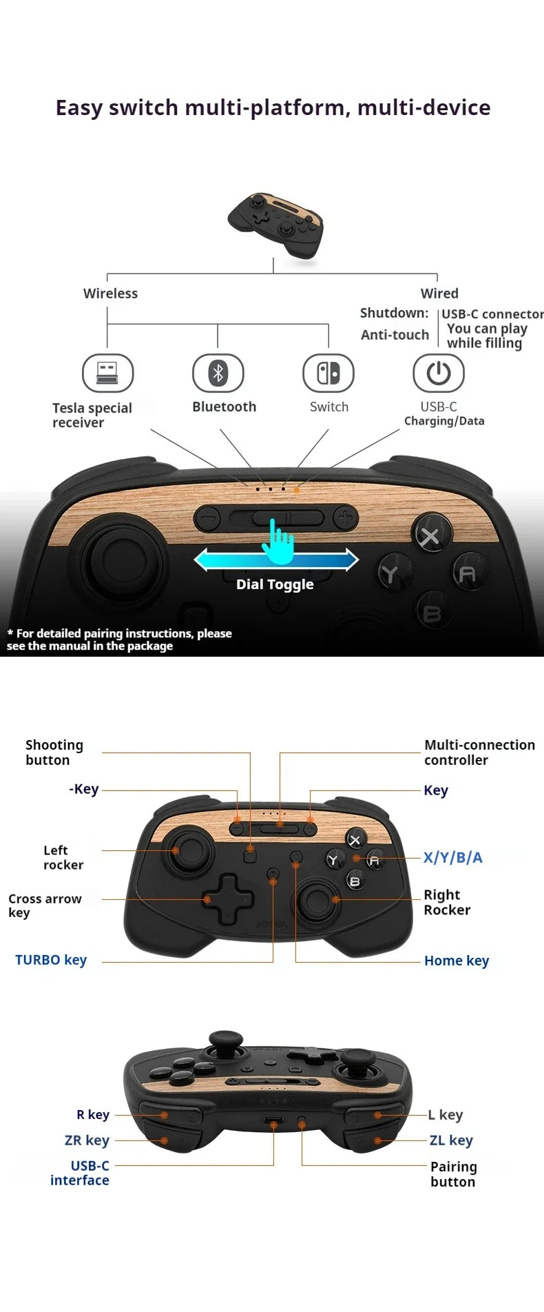 Jowua Wireless Gamepad Tesla Model Yxs3 Wireless Bluetooth Gamepad Multi Platform PC Gamer Controllerr Artifact Gamepa Gyroscope