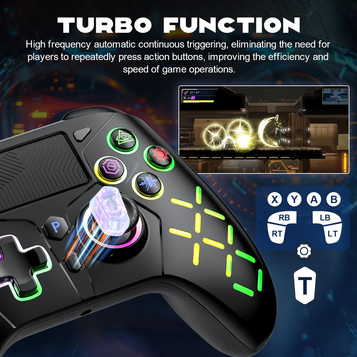 Bonacell Wireless Controller for PS5 PS4 PS3 PC Switch with RGB