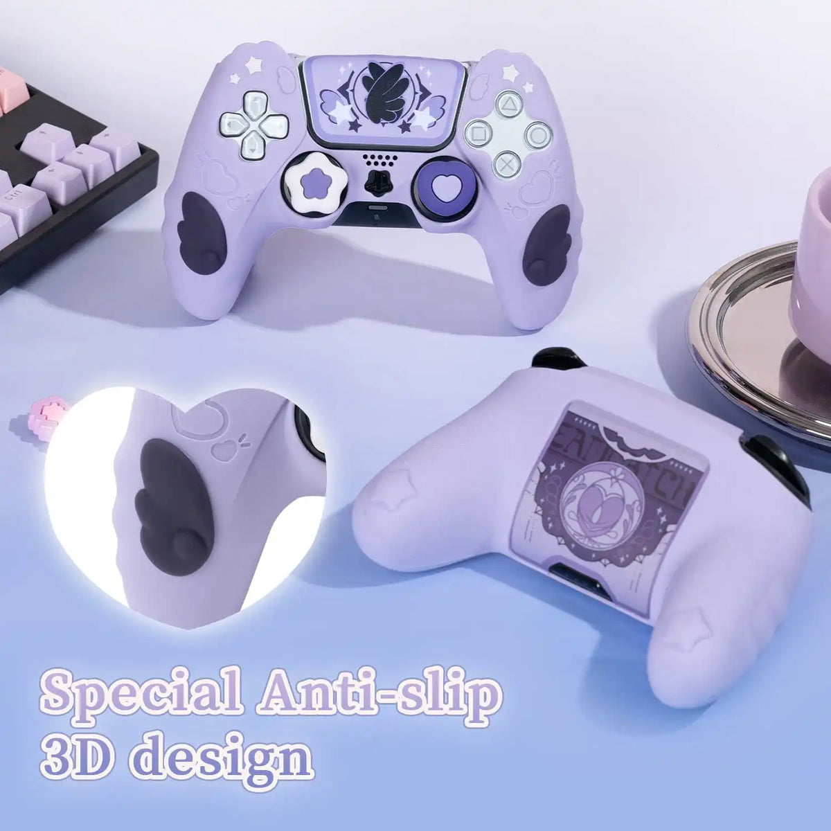 GeekShare Protective Cover Skin for PS5 / NS PRO/Switch 2 PRO Controller with 2 Thumb Grips and 1 Sticker, Star Wings Silicone