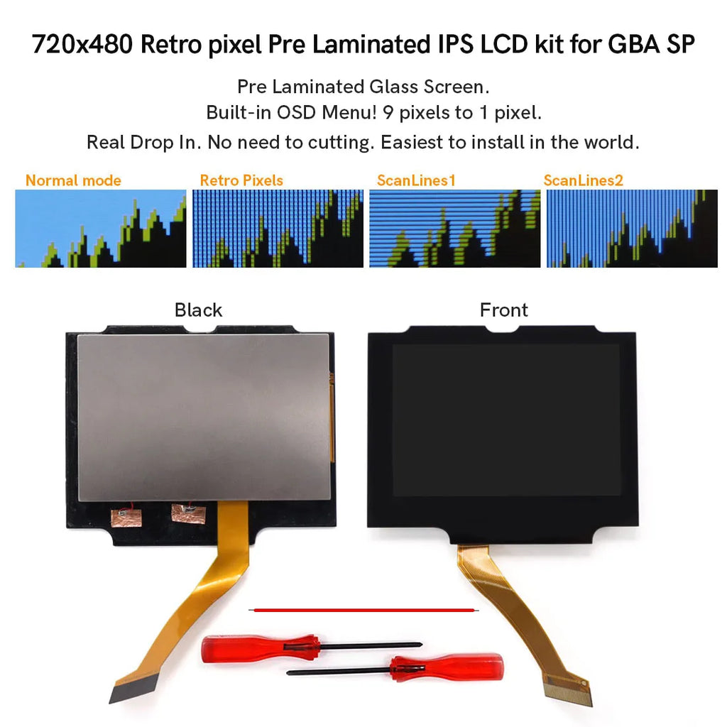 HISPEEDIDO Pre-Laminated IPS 3.0 inch V5 Real Drop in Screen For GBA SP LCD Replacement Kits Build in OSD Menu Easy to Install