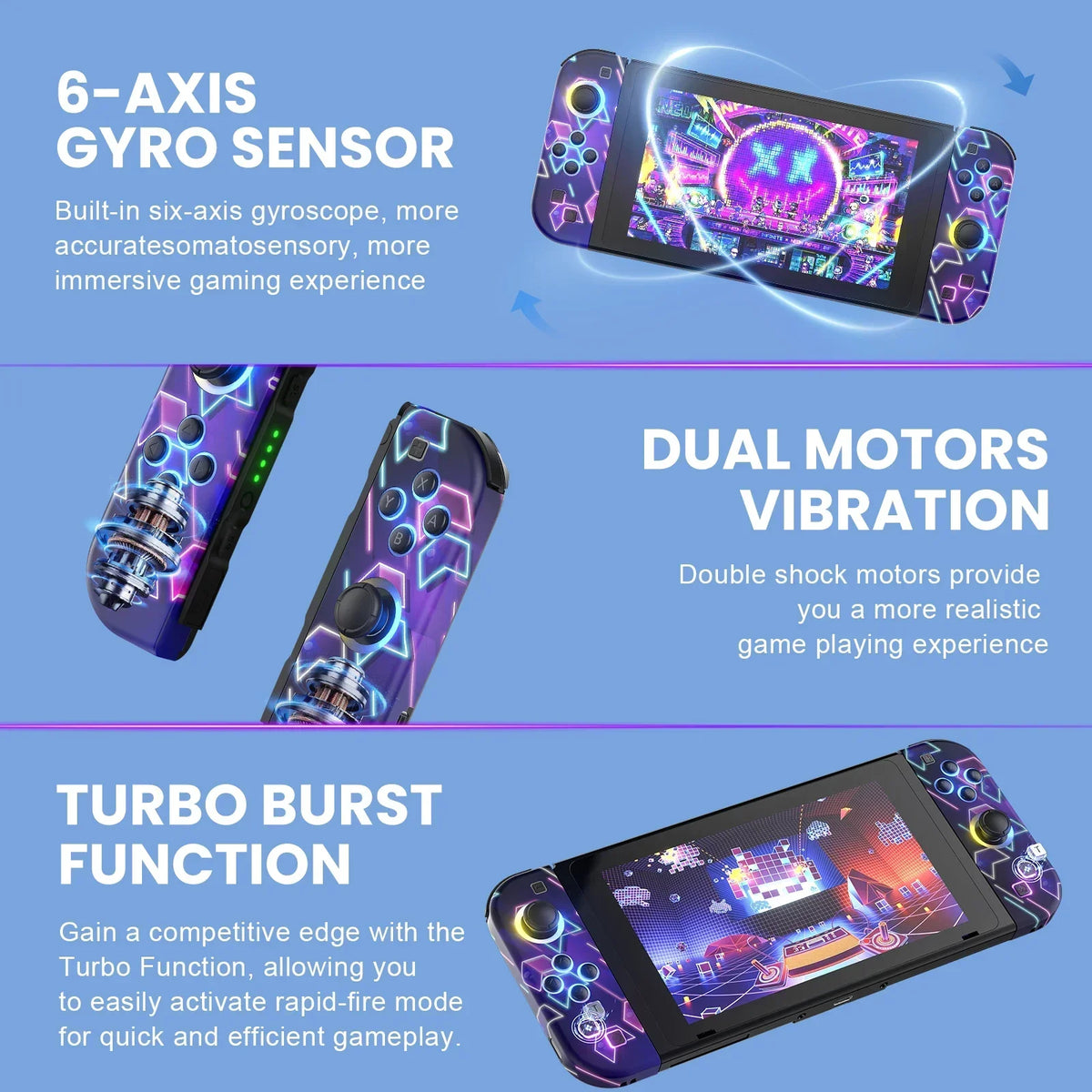 Joypad For Nintendo Switch/OLED/Lite - Vibration Turbo Wake-up FUNC NO Drift , Wireless Controller L/R Handle RGB Light