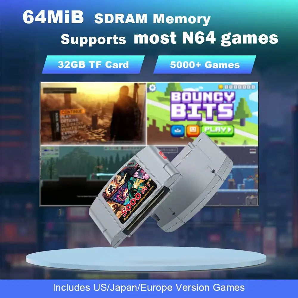 N64 Game Cartridge with 32GB TF Card, 5000+ Games, Region Notes