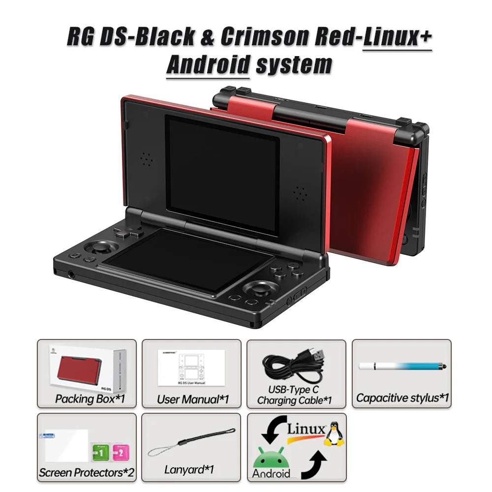 ANBERNIC RG DS Handheld Game Console RK3568 64-bit 4" IPS Multi-touch Screen Android 4000mAh Dual-screen Flip Video Games Player