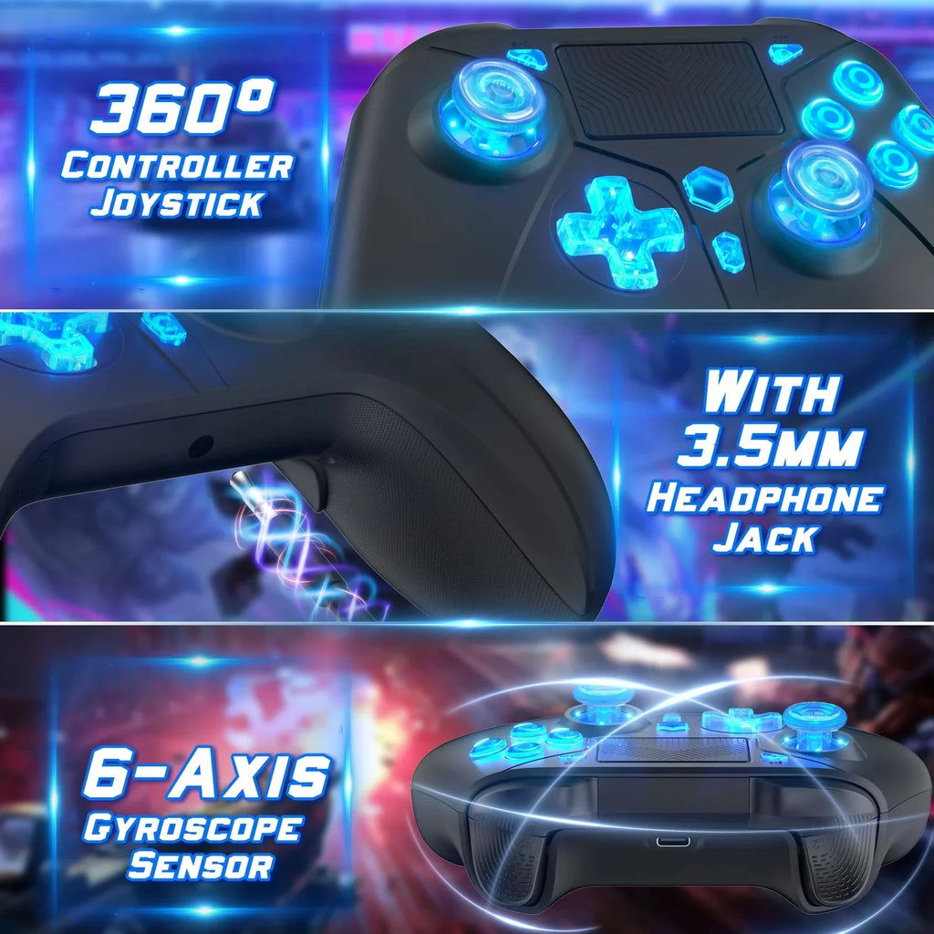 Wireless Controller for PS4 with Hall Effect, RGB Light and Turbo