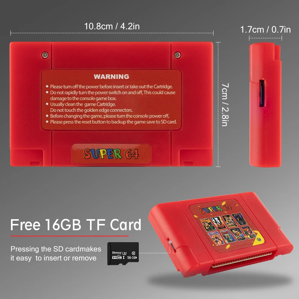 Super 64 340 in 1 N64 Game Cartridge with 16GB Micro SD Card