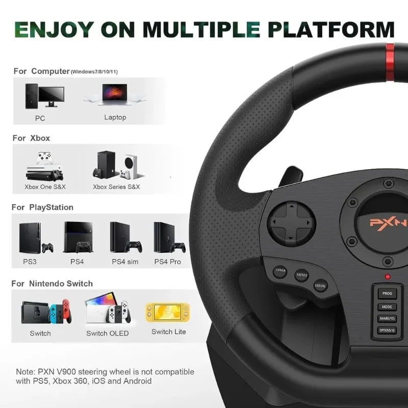 PXN V900 Racing Wheel with Pedals for PC PS4 PS3 Xbox Series X|S