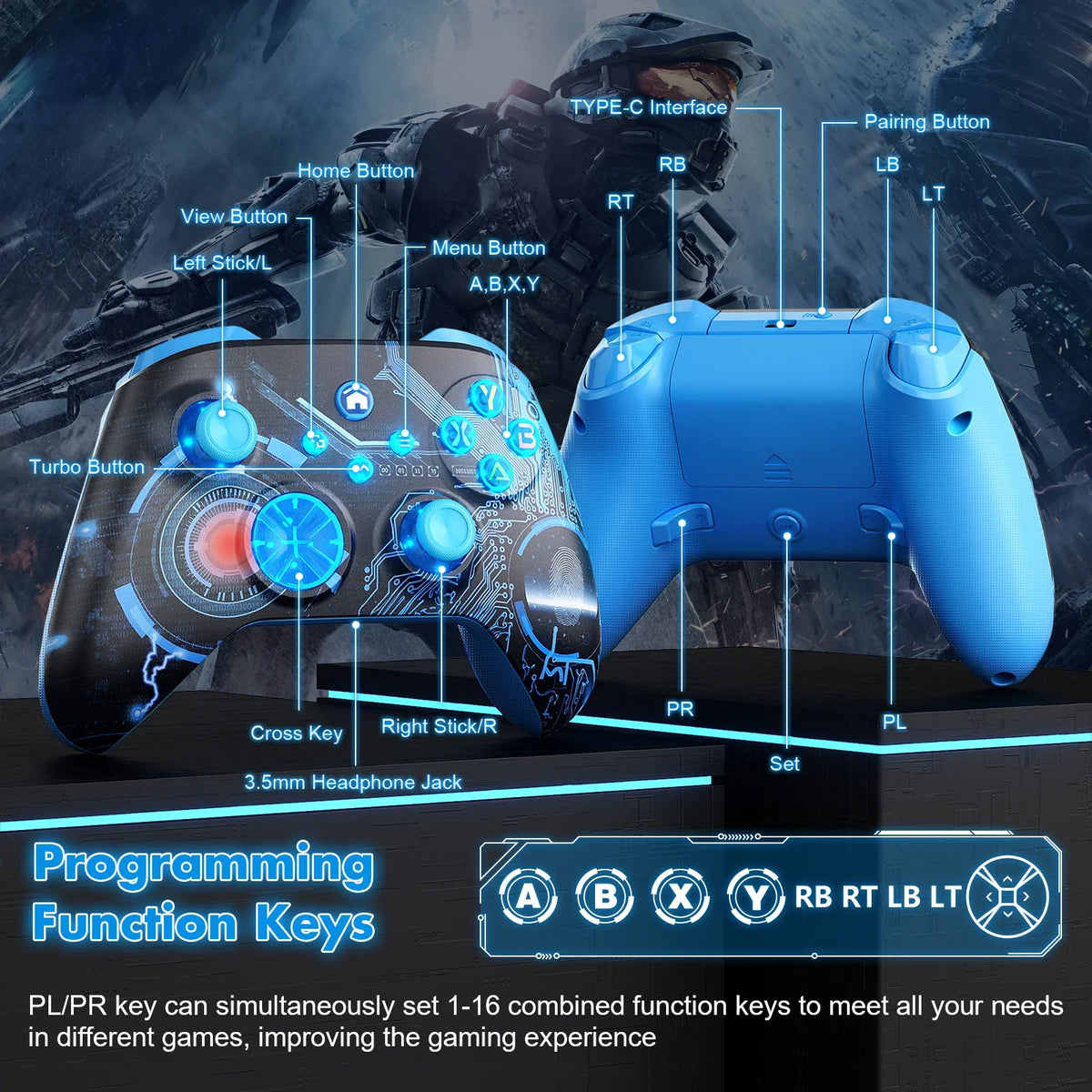 Wireless Joysticks For Xbox One/Xbox One S/X/Xbox Series X/S/Pc Gamepad With Turbo Function/6-Axis/RGB Controller