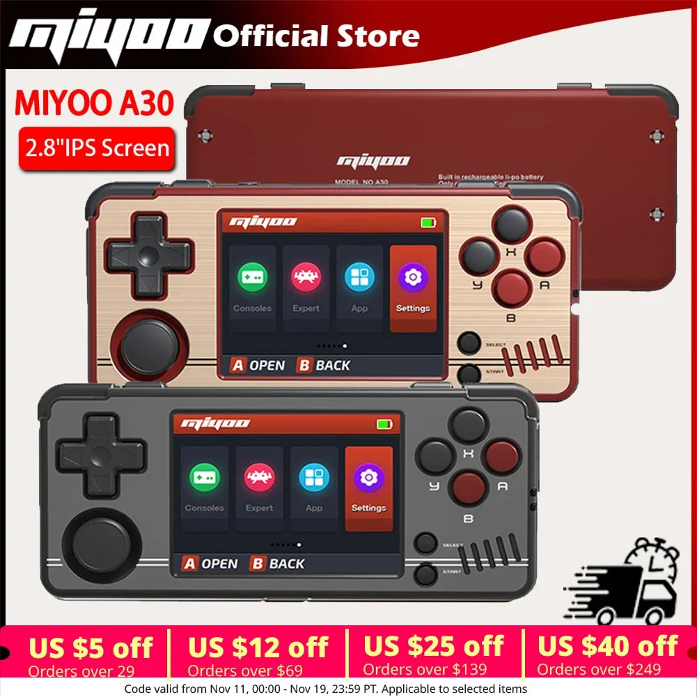 MIYOO A30 Retro Handheld Console, 2.8-Inch IPS, Linux, WiFi